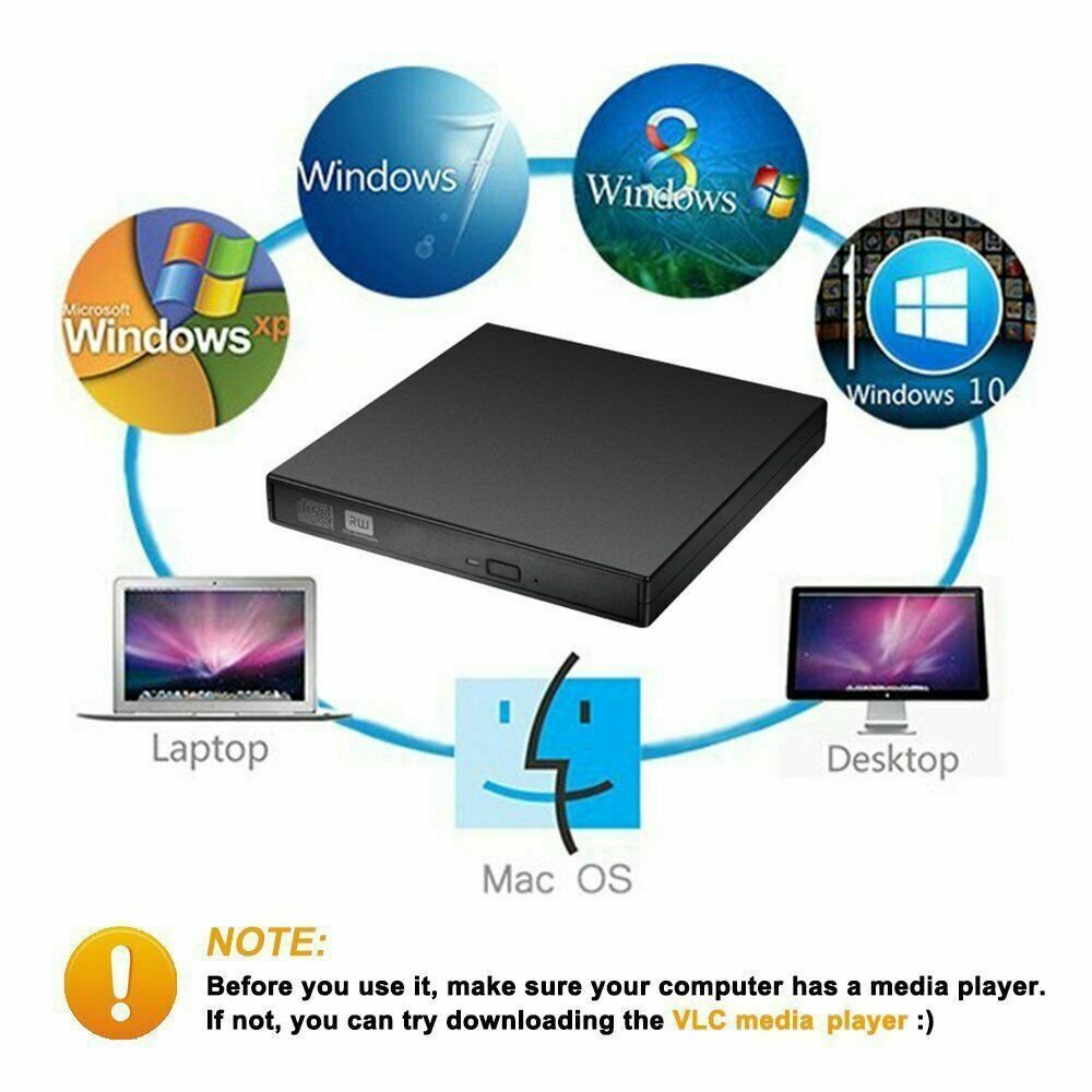 ₪【READY STOCK】External CD DVD Drive, USB 2.0 Slim Protable External CD-RW Drive DVD Player for Laptop Notebook PC Desk #0