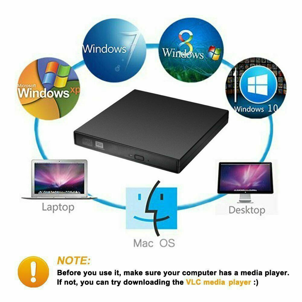 ₪【READY STOCK】External CD DVD Drive, USB 2.0 Slim Protable External CD-RW Drive DVD Player for Laptop Notebook PC Desk #4
