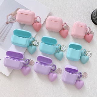 เคสหูฟัง ทรงสี่เหลี่ยม ลายหน้ายิ้ม พร้อมจี้รูปหัวใจ สําหรับ AirPods Pro AirPods 1 2 3