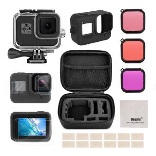 GoPro Hero 8 Black กระเป๋าพกพา + เคสกันน้ำ + กระจกแก้วกันกระเเทก + เคสซิลิโคน + ชุดฟิลเตอร์เลนส์