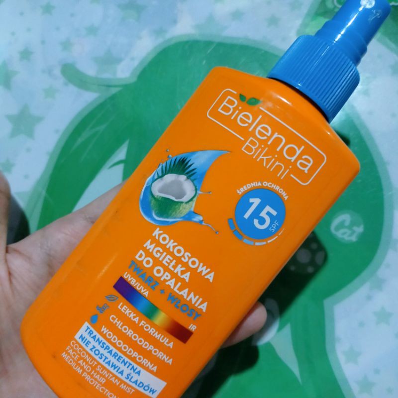 ออยล์อาบแดด หน้าตัว น้ำมันมะพร้าว โปแลนด์ Bielenda Bikini Coconut sun tan mist Face Hair spf15 Sunsc