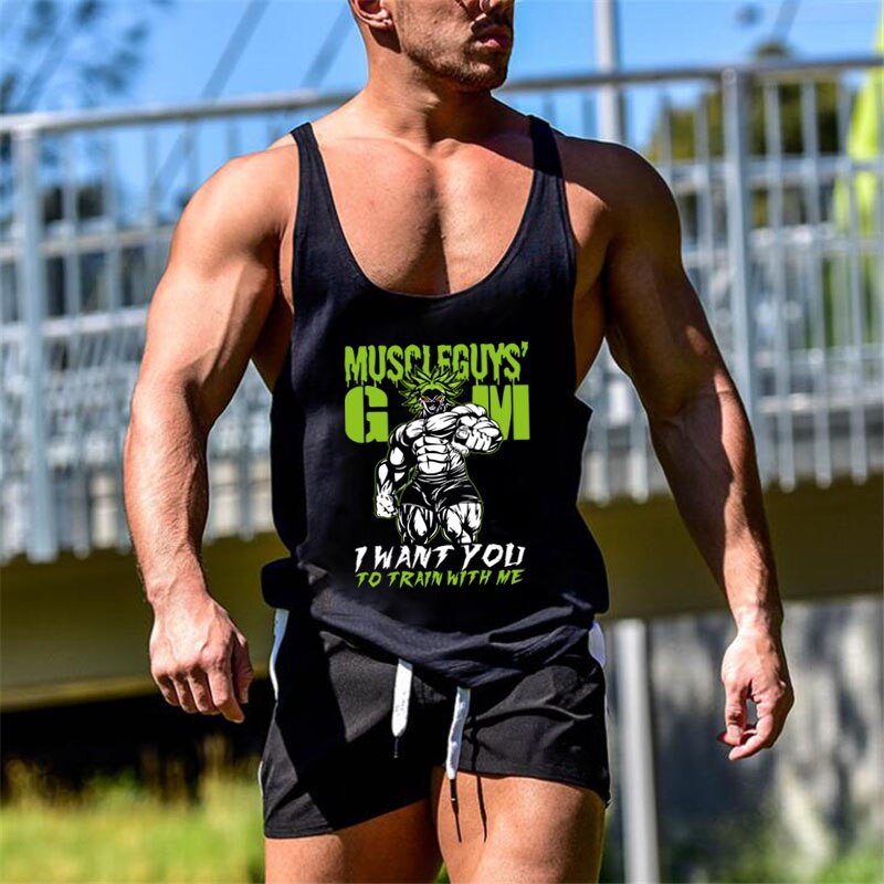ยี่ห้อ Gym Mens Back Tank Top แฟชั่นแขนกุด Stringer เพาะกายเสื้อกล้ามฟิตเนสออกกําลังกายกีฬาเสื้อกั๊ก