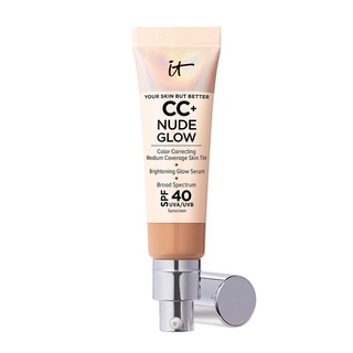 Cc+ Nude Glow รองพื้น น้ําหนักเบา + เซรั่มเรืองแสง พร้อม SPF 40 - พร้อมกรดไฮยารูลอนิก &amp; สารสกัดชาเขียว - 1.08 ออนซ์