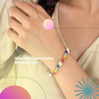 สร้อยข้อมือลูกปัดสีรุ้ง Flower Decor Colorful Beaded Bracelet