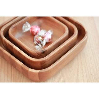 ZOPA ชามและถ้วยไม้สี่เหลี่ยมสำหรับขนมหรือสลัด Acacia wood bowl รุ่น NT076