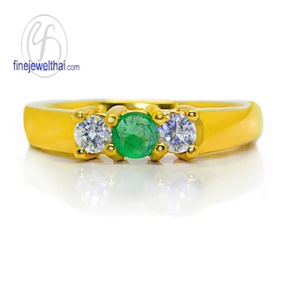 Finejewelthai แหวนมรกต-แหวนพลอยแท้-แหวนทอง-พลอยประจำเดือนพฤษภาคม-Emerald-Diamond-Ring - R1012em_g