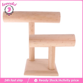 [🆕LOV.-10--]] 2-Tier Wooden T-bar Jewellery Necklace Bracelet Watch Display Holder Stand