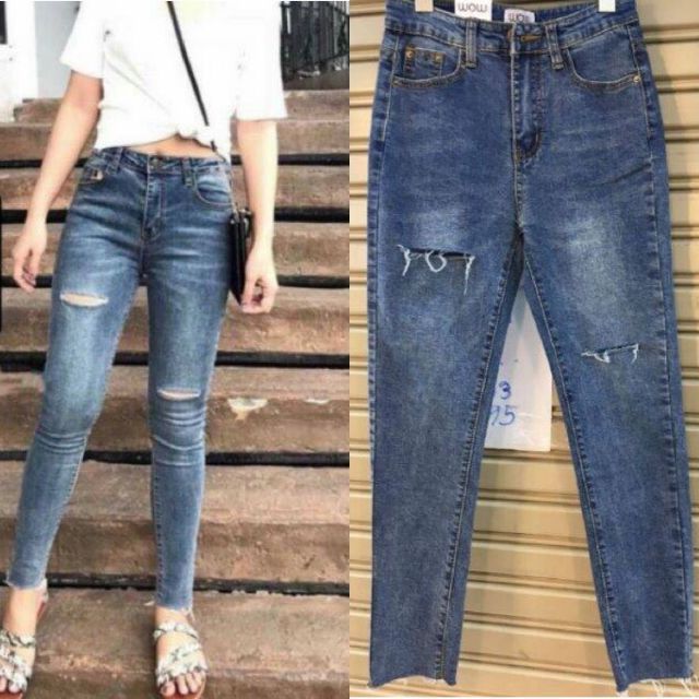 กางเกงยีนส์ขาเดฟ👖กรีดขาดเรียบสวยๆ