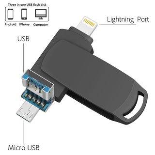 แฟลชไดรฟ์ Usb 3 in 1 512GB โลหะ หน่วยความจําโรตารี่ ดิสก์ U สําหรับ iPhone PC Android