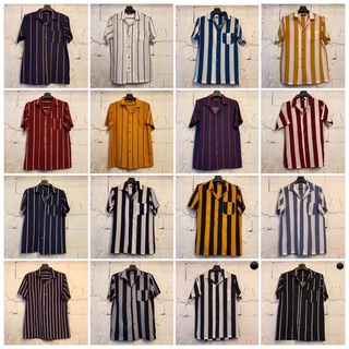 เสื้อฮาวาย ลายทาง ลายริ้ว เสื้อเชิ้ต hawaii เชิ้ตเกาหลีไซส์m l xl 2xl 3xl 4xl ผ้านิ่มใส่สบายไม่ร้อน ใส่ได้ทั้งชายและหญิง