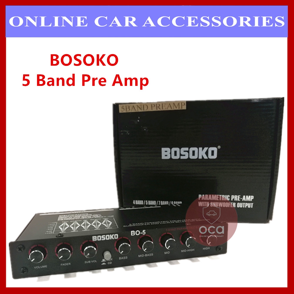 BOSKO เครื่องเสียงรถยนต์ 5 Band Pre Amp/ Preamp Parametric Equalizer พร้อมเอาต์พุตซับวูฟเฟอร์