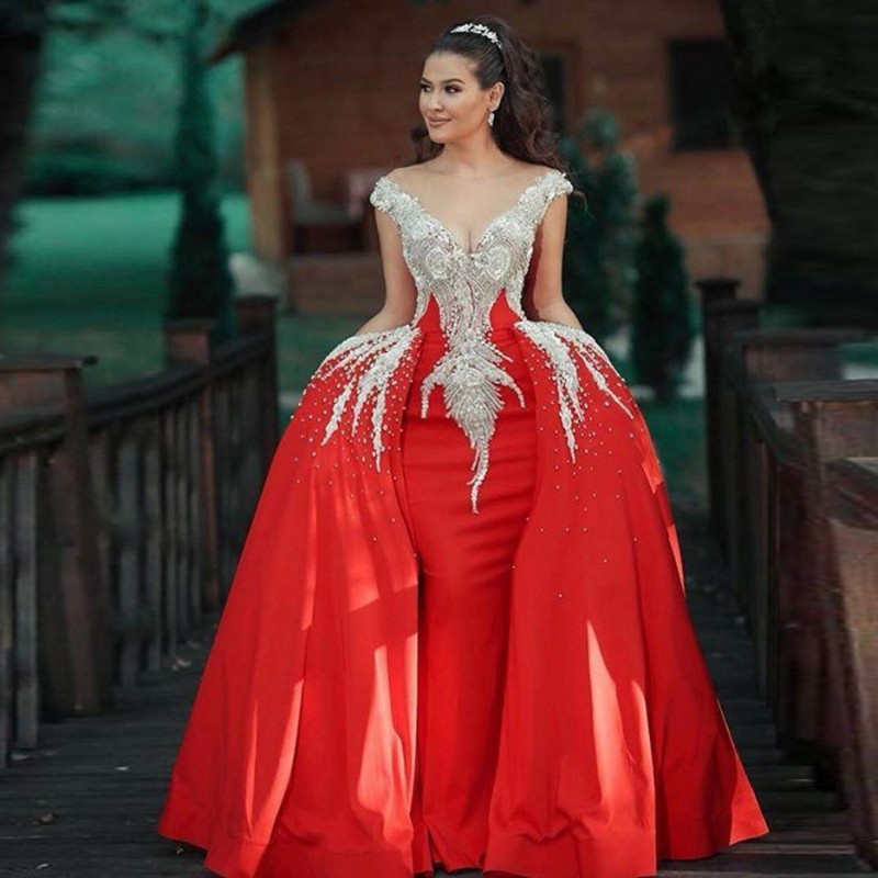 red-beaded-applique-v-neck-detachable-train-skirt-ball