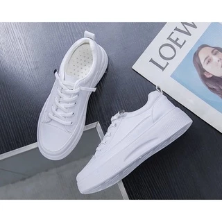 รุ่นใหม่ MARIAN รองเท้าผ้าใบผู้หญิงขาวล้วนเสริมส้น 3ซม. NO.A0320 พร้อมส่ง