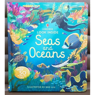 Look Inside Seas and Oceans เหมาะสำหรับ 4 ขวบ+  Board book กระดาษแข็งทุกหน้า with flaps