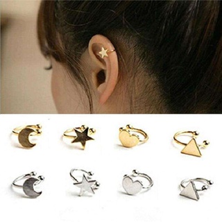 dd ต่างหู ไม่ต้องเจาะหู ตุ้มหู จิว No Pierced Non-piercing Earcuff Ear Star Moon Heart Triangle Clip-on Clip - 1 ข้าง