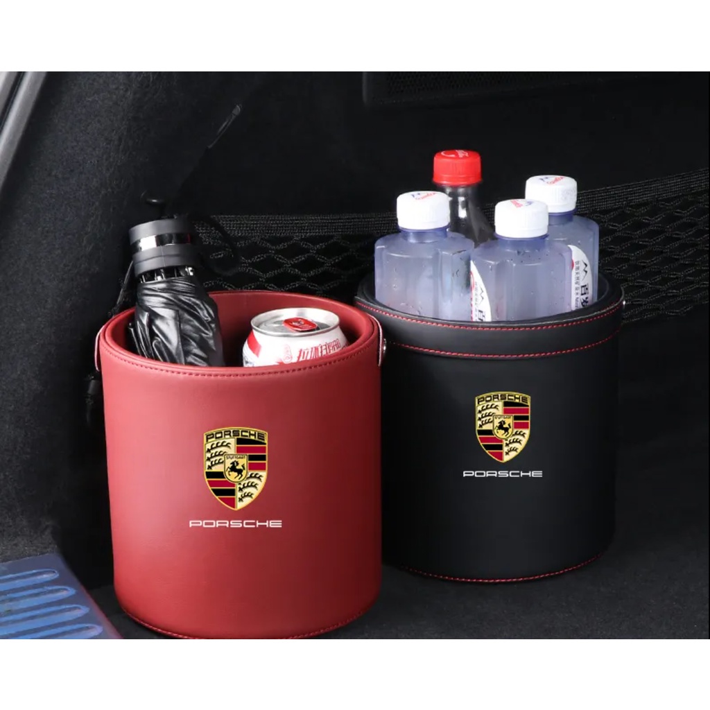 Porsche Macan Cayenne Leather Car Trash Can Cayman Taycan 718 Boxster 911 Panamera Trunk Storage Buc