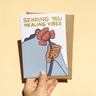 การ์ดอวยพร น่ารัก มินิมอล พร้อมซอง Sending You Healing Vibes sympathy card ลายผู้หญิง แบรนด์ Homebody get well card