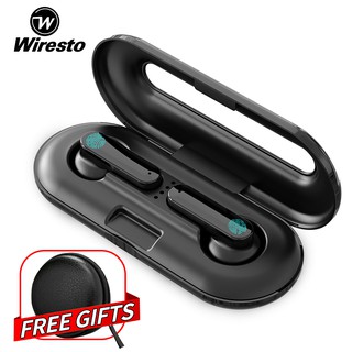 Wiresto หูฟังสเตอริโอไร้สายบลูทูธ 5 . 0 พร้อมกล่องชาร์จ