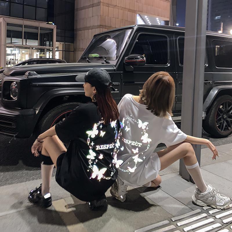 2021 Hilfie Jearwear迪top发光Hieเสื้อยืดแขนสั้นหญิง2021แฟนชุดกระโดดDiด้านบนส่องสว่างสะท้อนแสงผีเสื้อแขน