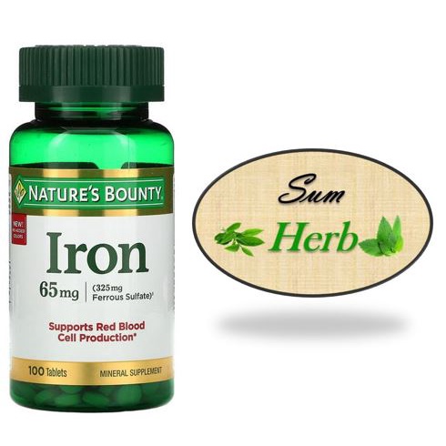 (พร้อมส่ง) Nature's Bounty, Iron, 65 mg, 100 Tablets. ธาตุเหล็ก บำรุงเลือด