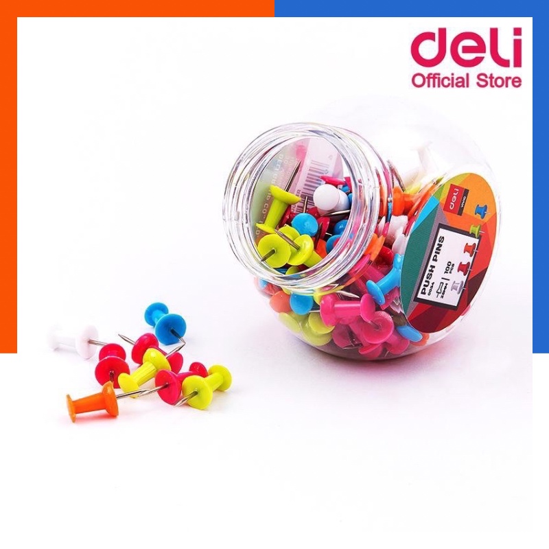 หมุดสีปักบอร์ด หมุดแผนที่ เข็มยึดกระดาษ Deli กล่อง 35/50/100ตัว Push Pin หมุด พร้อมส่ง US.Station