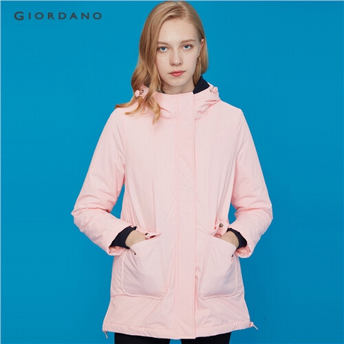 GIORDANO WOMEN Thick mid-long hooded quiled coat 13379809