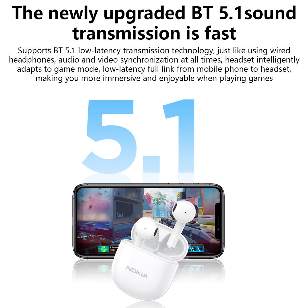 【รับประกัน 1 ปี】ของแท้100% Nokia E3110 TWS ชุดหูฟังสเตอริโอไร้สาย บลูทูธ 5.1 ลดเสียงรบกวน ควบคุมสัมผัส ไมโครโฟนคู่ - รูปที่ 4