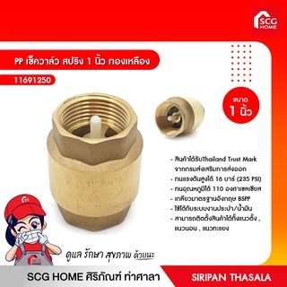 PP เช็ควาล์ว สปริง 1/2",3/4",1",1"1/2,2" นิ้ว ทองเหลือง