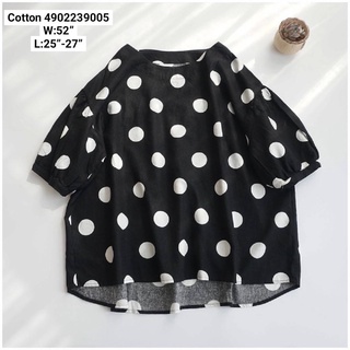 เชิ้ตคอกลมงานญี่ปุ่นผ้าคอตตอนลายจุด japanese style cotton dot print top