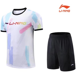 Li Ning เสื้อท็อปแขนสั้น คอกลม แบบแห้งเร็ว ระบายอากาศได้ดี เหมาะกับการแข่งขันเทนนิส สําหรับผู้ชาย และผู้หญิง