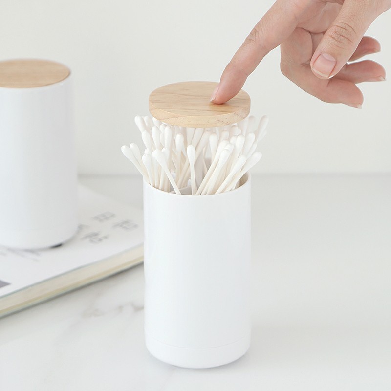 Mi Fan Preferred [ยิงจริง]#现代简约创意木盖棉签盒牙签筒家居高档牙签盒便携自动按压棉签盒居家收纳