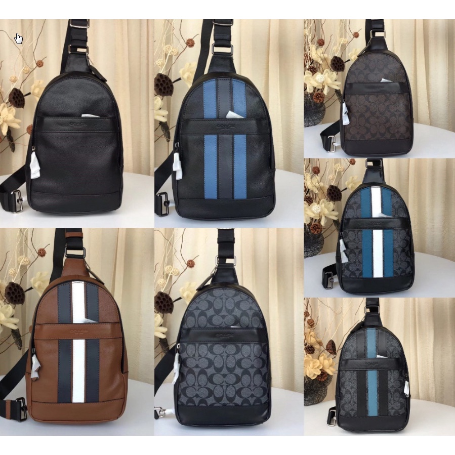 Coach 54770 23215 54787 26067 Charles Houston Pack in Smooth Leather Men Crossbody Chest Backpack Bag . กระเป๋า