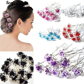 ช็อคโกแลต 5Pcs แต่งงานคลิป Rhinestone Hairpins ดอกกุหลาบ