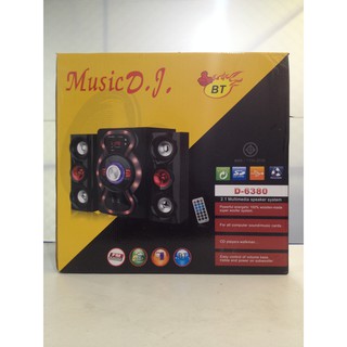 เครื่องเสียง ตู้ลำโพง ชุดโฮมเธียรเตอร์ 2.1 Music D.J. BT D-6380 FM Radio USB SD Card BLUETOOTH Volume BASS TREBLE Power