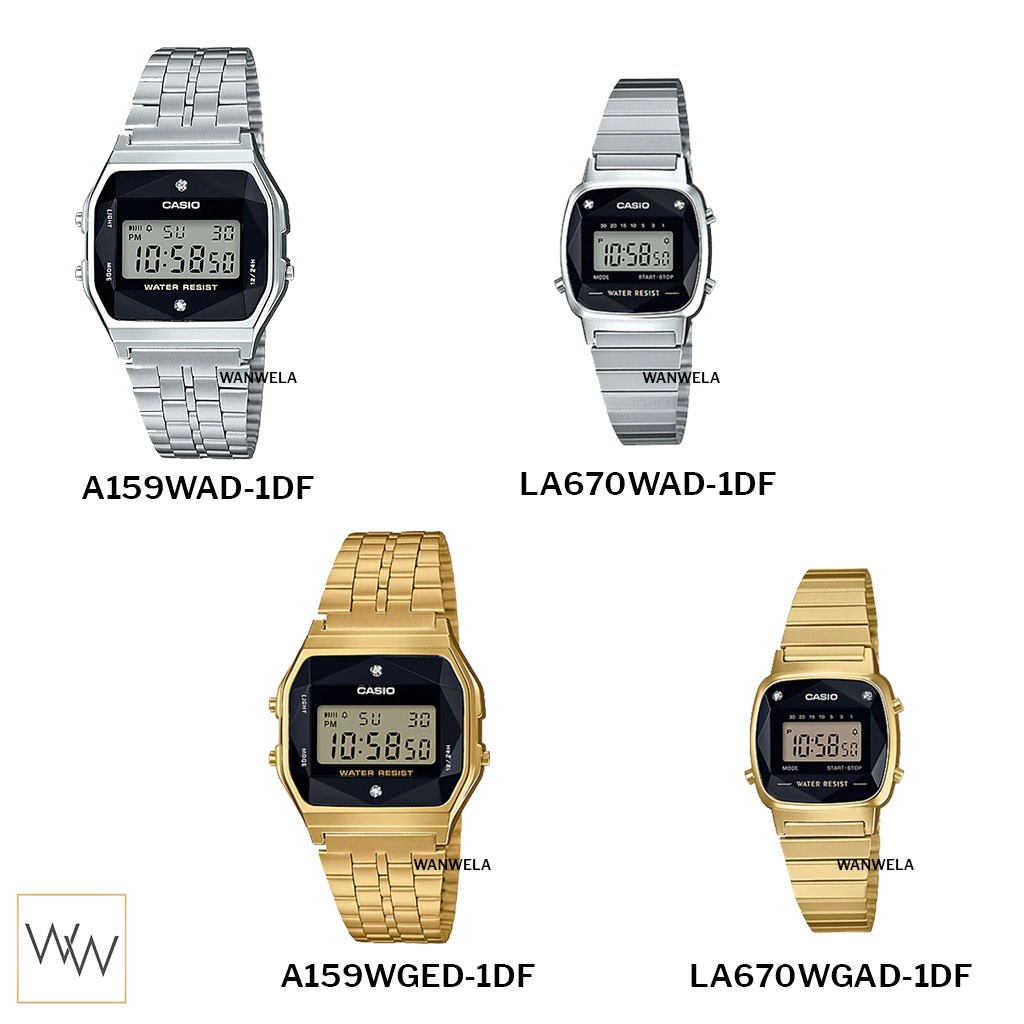 นาฬิกาสมาร์ทวอช ดูคู่ ของแท้ นาฬิกาข้อมือ Casio รุ่น A159 และ ​LA670 ประดับเพชร (A159WAD-1DF / LA670WAD-1DF / A159WGED-1