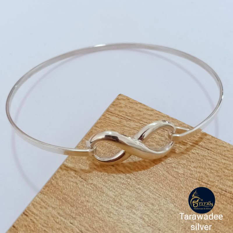 กำไลเงินแท้92.5 กำไลข้อมืออินฟินิตี้ ขนาดฟรีไซส์ Bracelet infinity แบบเกี่ยวถอดเข้าออกได้