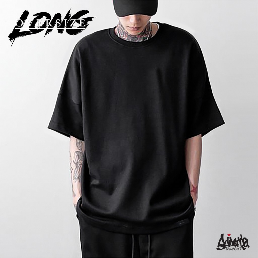 🔥9.9 SALE🔥 เสื้อ Oversize Long ( รุ่นแขนยาว ) สีดำ เสื้อยืด ชาย หญิง M L / OL