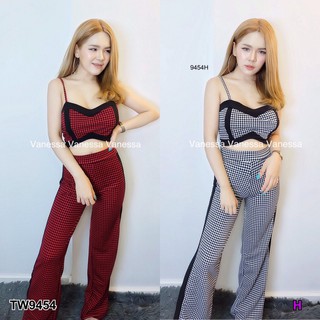 TwinsShopVip💗พร้อมส่ง TW9454 Set เสื้อสายเดี่ยว + กางเกงขายาว ลายชิโนริ