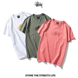 stussy เสื้อยืดแฟชั่นผ้าฝ้ายแขนสั้นปักลายคลาสสิก unisex