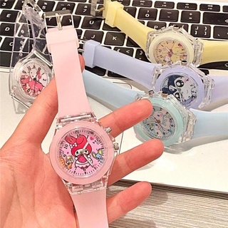 Sanrio Glow Watches HelloKitty นาฬิกาควอตซ์น่ารัก Kuromi นาฬิกาอิเล็กทรอนิกส์ นักเรียน นาฬิกาเรืองแสง นาฬิกาเด็ก นาฬิกากันน้ํา ของขวัญ