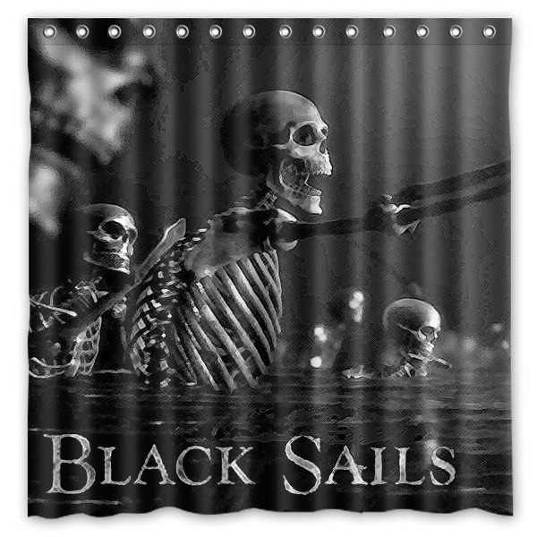 2018 Black Sails Waterproof Shower, Black Fabric Shower Curtain