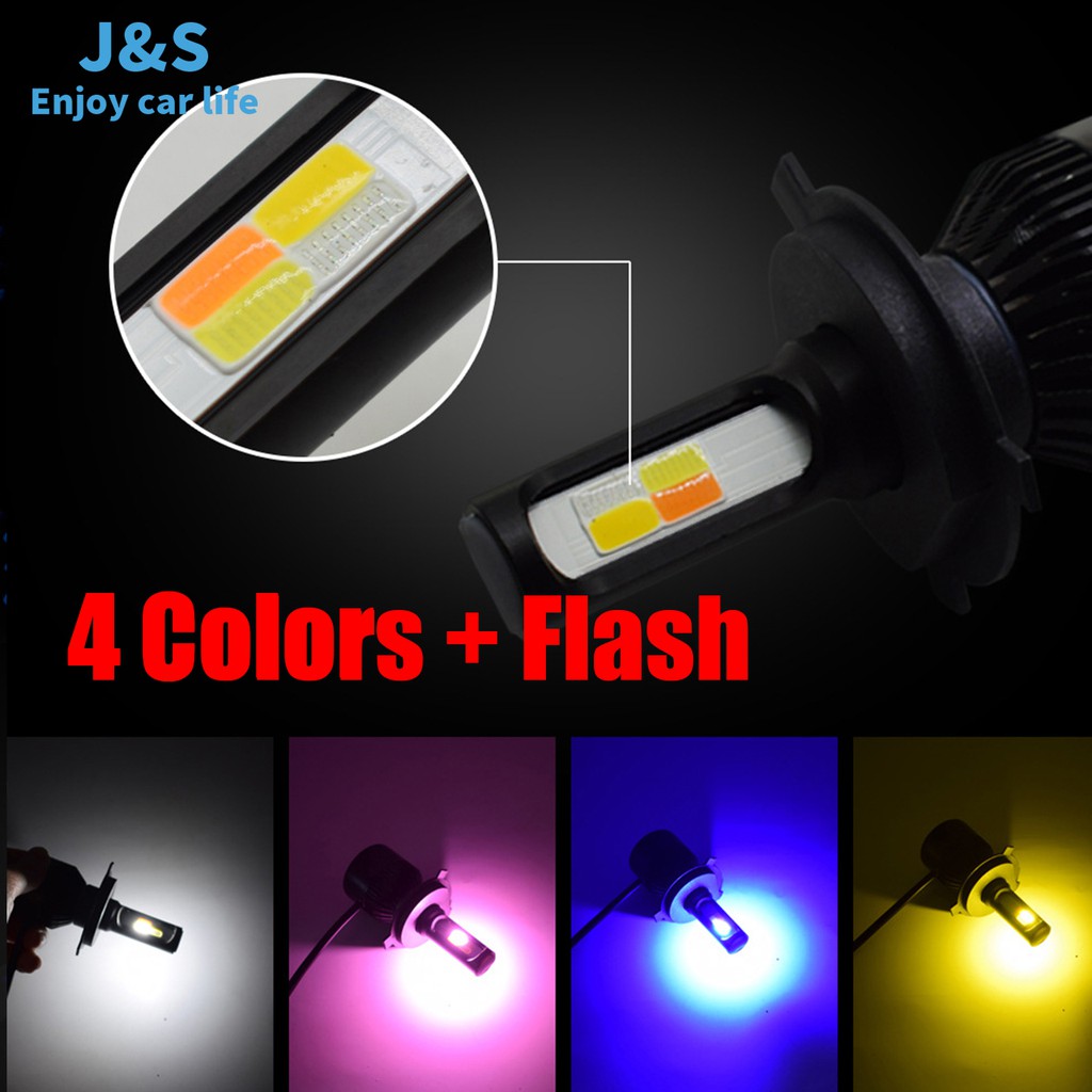1 คู่ไฟหน้ารถ LED แสงสีขาว 4 สีแฟลช 40W 5000LM H1 H3 H4 H7 H8 / H11 9005 / HB3 9006 / HB4 880/881/H27