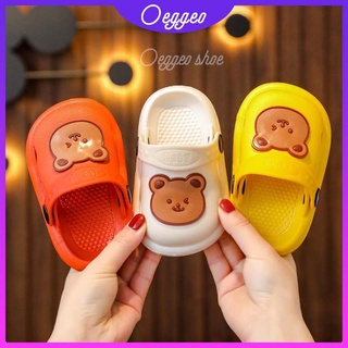 Oeggeo shop รองเท้าแตะลําลอง ส้นแบน ลายการ์ตูนหมี สําหรับเด็ก