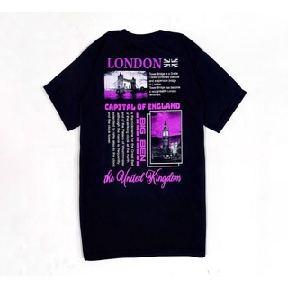 เสื้อยืดคอกลมเสื้อเชิ้ต แขนยาว พิมพ์ลาย LONDON สําหรับผู้ชายผ้าฝ้ายแท้