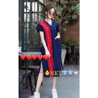 NKT39,49เดรสยาวพื้นเมืองมีกระเป๋า