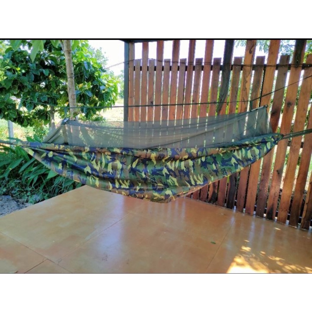เปลผ้าร่ม ลายทหาร มีมุ้ง แถมเชือก – โปรปัง