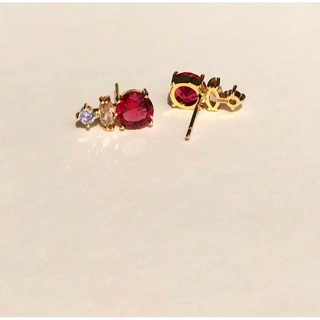 𝐋𝐀𝐃𝐘.𝐋𝐔𝐗𝐔𝐑𝐘 - 18K Sweet heart ruby Stud.[Silver925] ต่างหูเงินแท้ชุบทอง18K👑