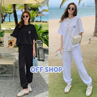 OFF SHOP พร้อมส่ง (OFF-DX-13)เสื้อยืดแขนสั้น+กางเกงขายาว ลาย13 ผ้าใสาสบายน่ารักมี2ลายเก๋ๆ 07