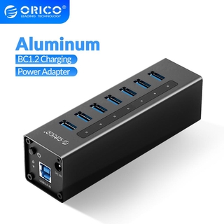 Orico ฮับ USB 3.0 อะลูมิเนียม ความเร็วสูง 4 7 10 พอร์ต พร้อมอะแดปเตอร์พาวเวอร์ 12V รองรับตัวแยกชาร์จ BC1.2