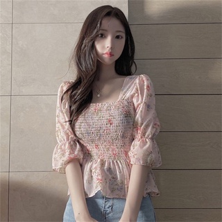 FLORAL CHIFFON SHORT TOP เสื้อชีฟองทรงท็อป